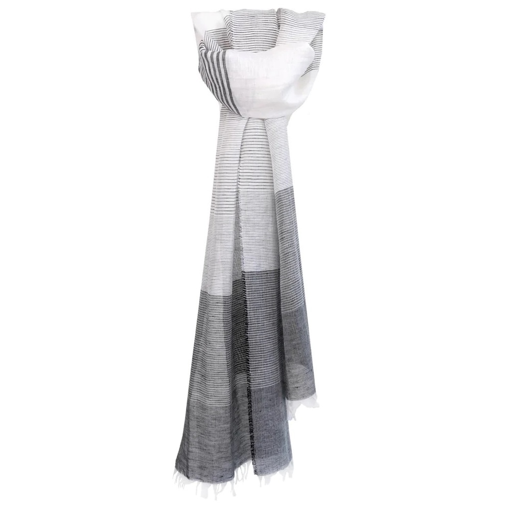 Amalfi Stripe Linen/Cotton Scarf with Eyelash Fringe